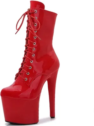F&A LOVING Women Ankle Boots 7 Inch Pole Dance Boot Platform Patent Stiletto High Heel Round Toe Shoes