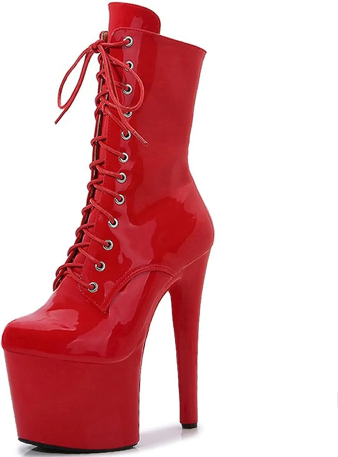 F&A LOVING Women Ankle Boots 7 Inch Pole Dance Boot Platform Patent Stiletto High Heel Round Toe Shoes
