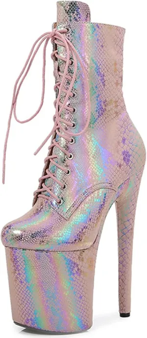 F&A LOVING Women Snake print Pole Dance Boot 8 Inch Ankle Boots Sexy Platform Stiletto High Heel