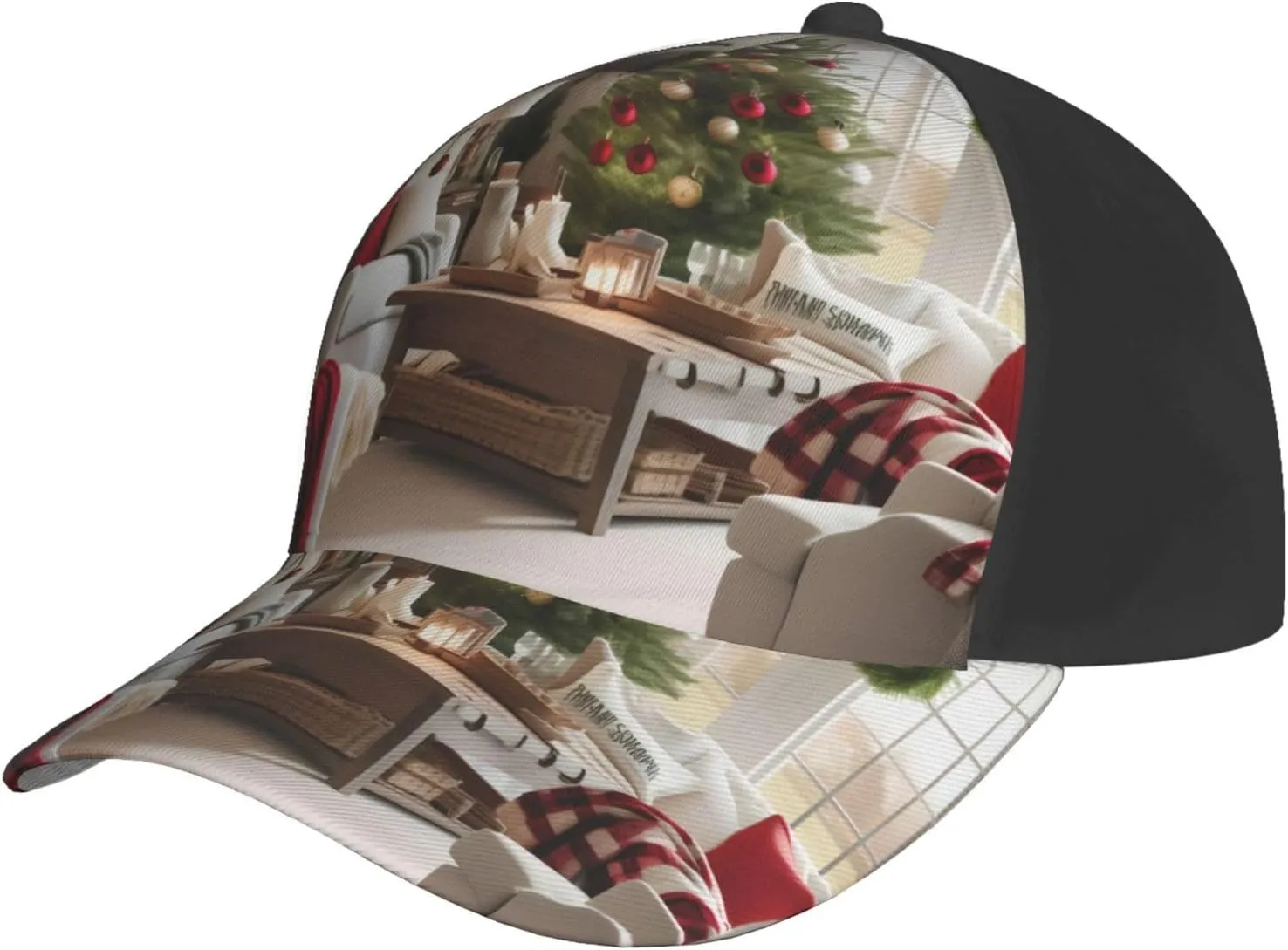 Farmhouse Christmas Print Baseball Cap for Men and Women – Curved Brim, Perfect for Outdoor, Sports, Travel, and Four Seasons Black