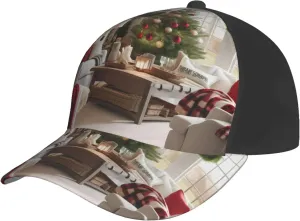 Farmhouse Christmas Print Baseball Cap for Men and Women – Curved Brim, Perfect for Outdoor, Sports, Travel, and Four Seasons Black