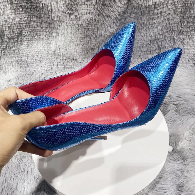 fashionable shoes lizard pattern side Sky Blue Snake High Heel Shoes
