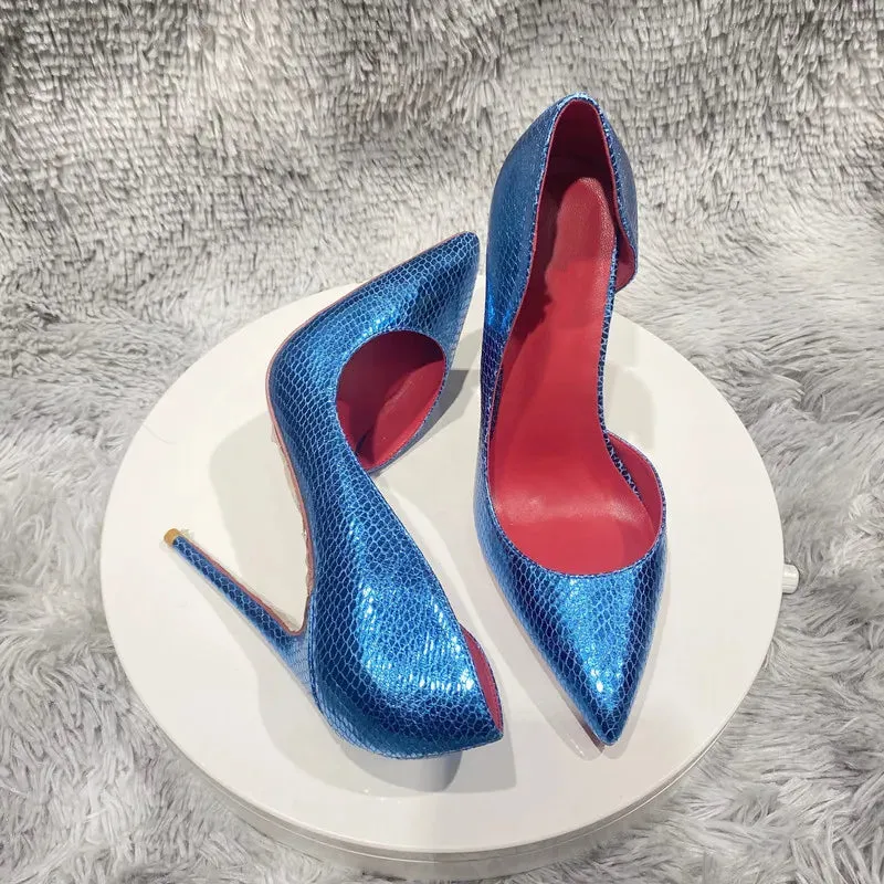 fashionable shoes lizard pattern side Sky Blue Snake High Heel Shoes