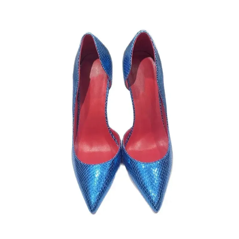 fashionable shoes lizard pattern side Sky Blue Snake High Heel Shoes