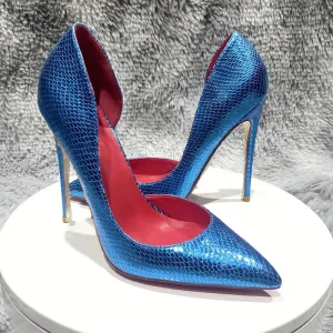 fashionable shoes lizard pattern side Sky Blue Snake High Heel Shoes