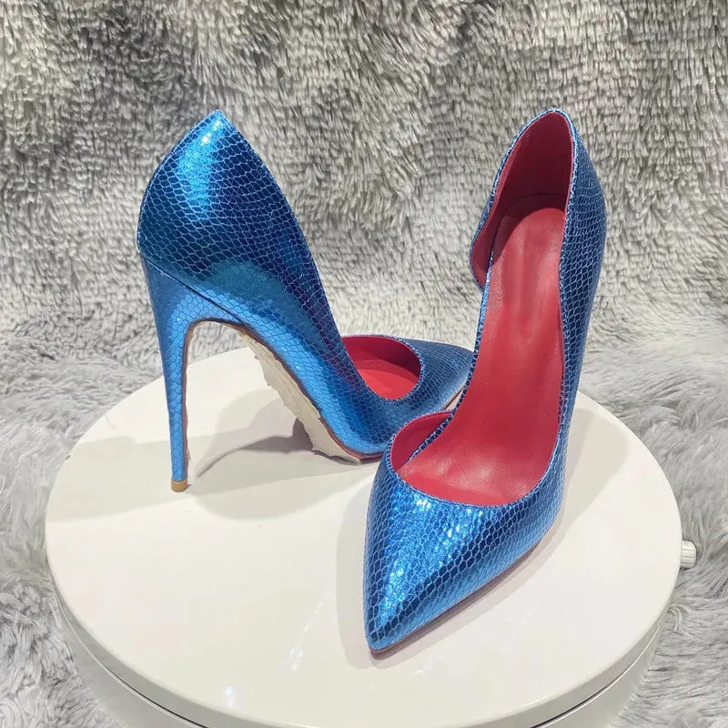 fashionable shoes lizard pattern side Sky Blue Snake High Heel Shoes