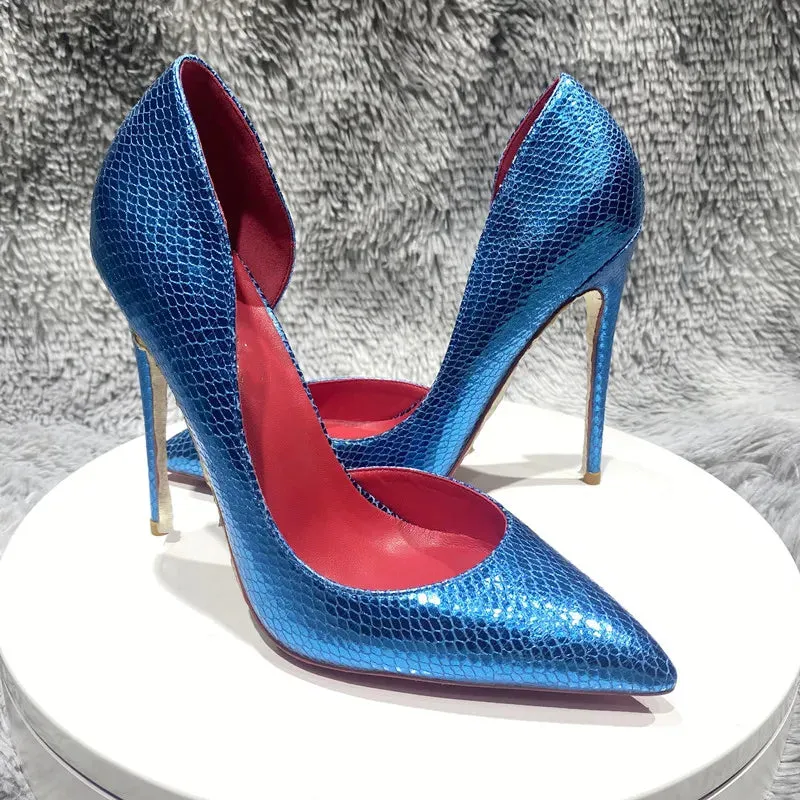 fashionable shoes lizard pattern side Sky Blue Snake High Heel Shoes