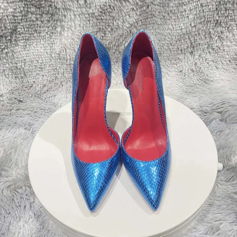 fashionable shoes lizard pattern side Sky Blue Snake High Heel Shoes