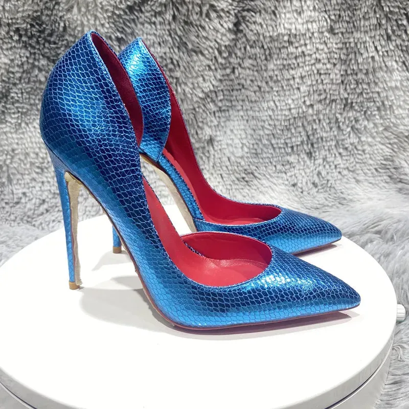 fashionable shoes lizard pattern side Sky Blue Snake High Heel Shoes