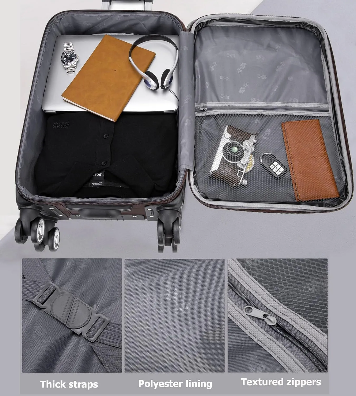 feilario 20in 2 Piece Softside Business Luggage Sets Waterproof Carry On Luggage Suitcase with Double Spinner Wheels - Coffee