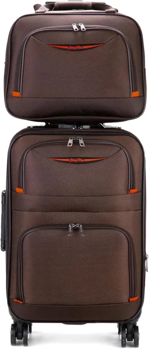 feilario 20in 2 Piece Softside Business Luggage Sets Waterproof Carry On Luggage Suitcase with Double Spinner Wheels - Coffee