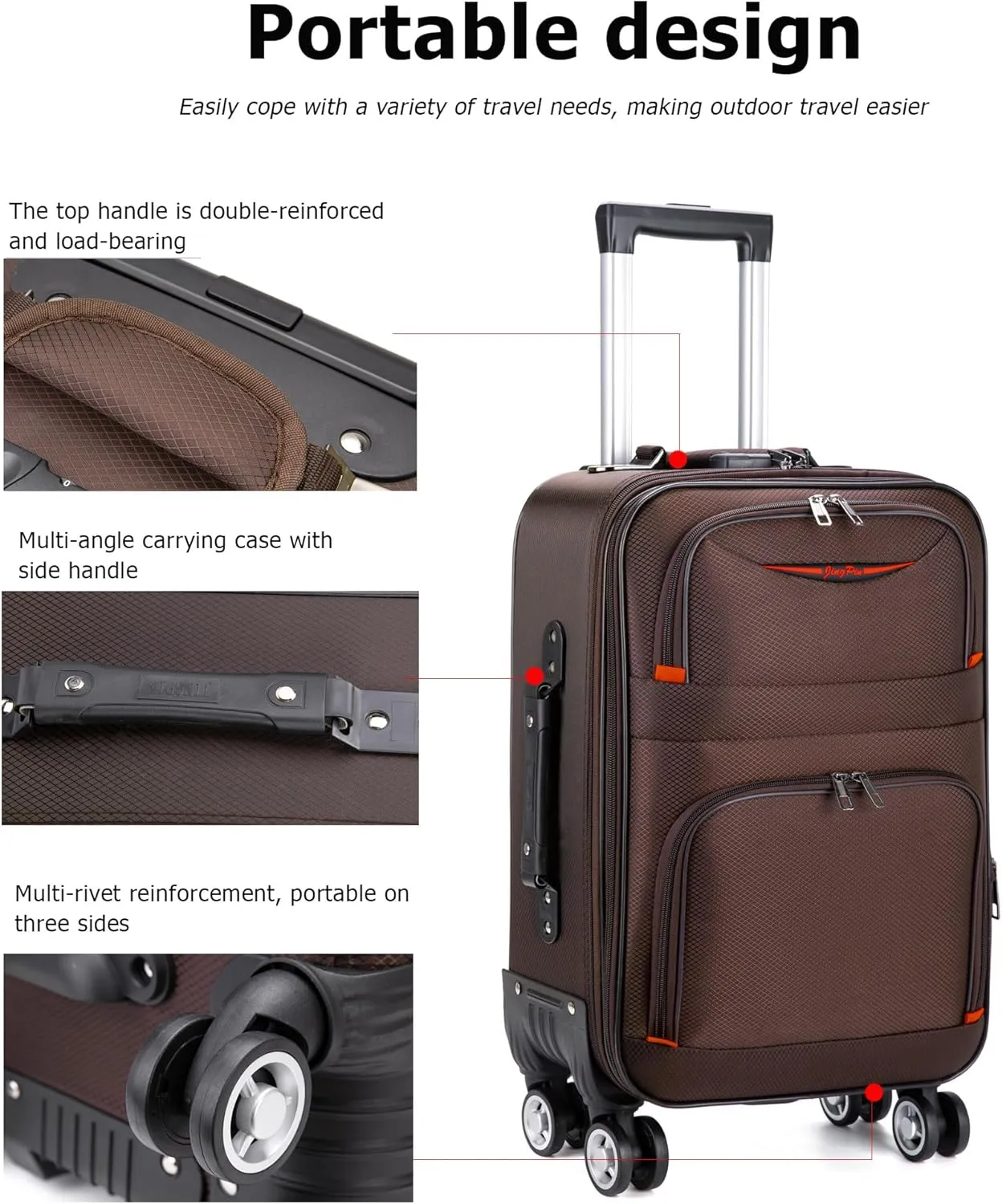 feilario 20in 2 Piece Softside Business Luggage Sets Waterproof Carry On Luggage Suitcase with Double Spinner Wheels - Coffee