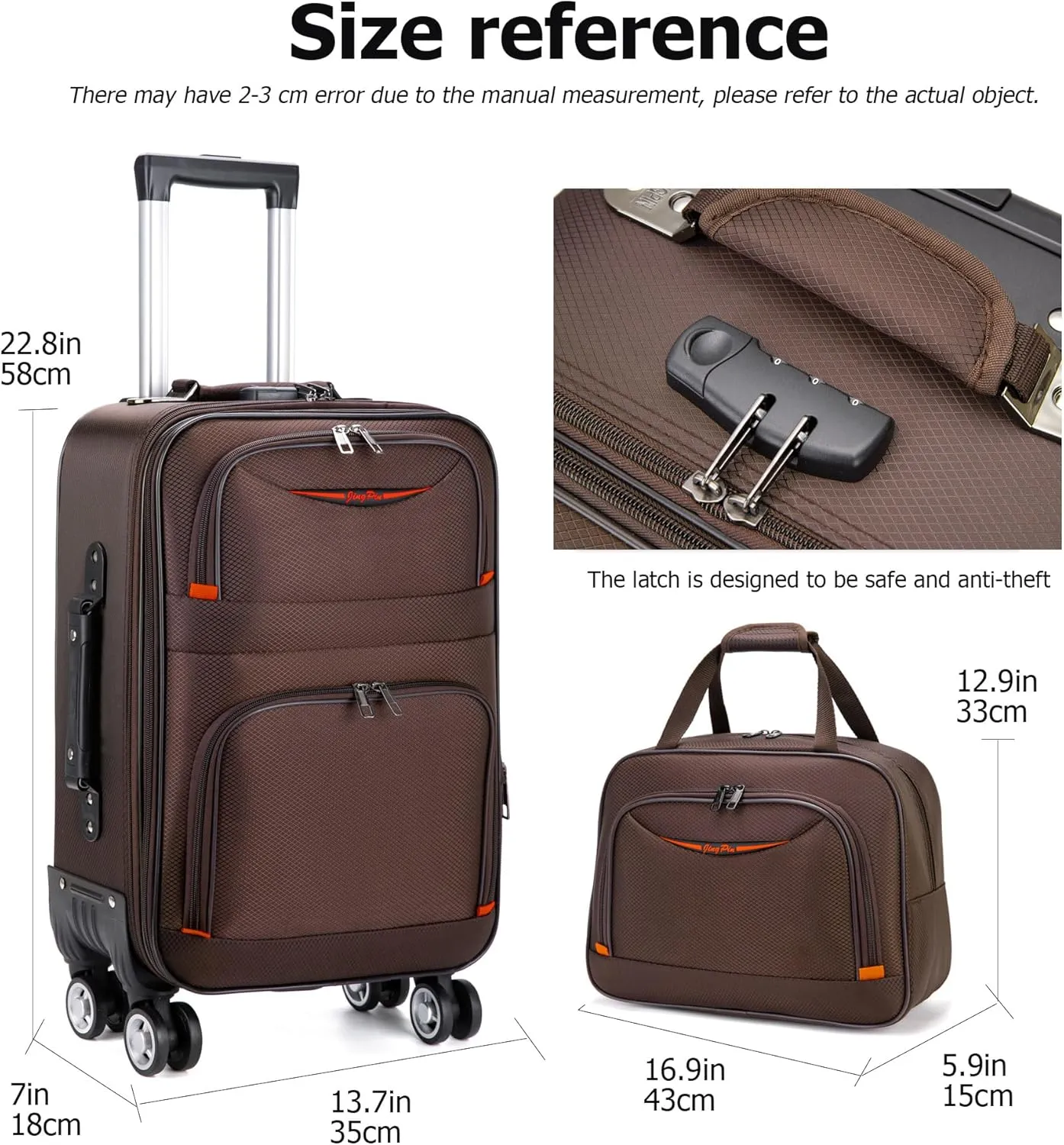 feilario 20in 2 Piece Softside Business Luggage Sets Waterproof Carry On Luggage Suitcase with Double Spinner Wheels - Coffee