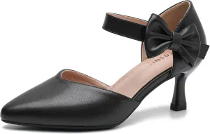 fereshte Women's Bow Kitten Heels Pumps Ankle Strap Dress Wedding Evening Party Shoes