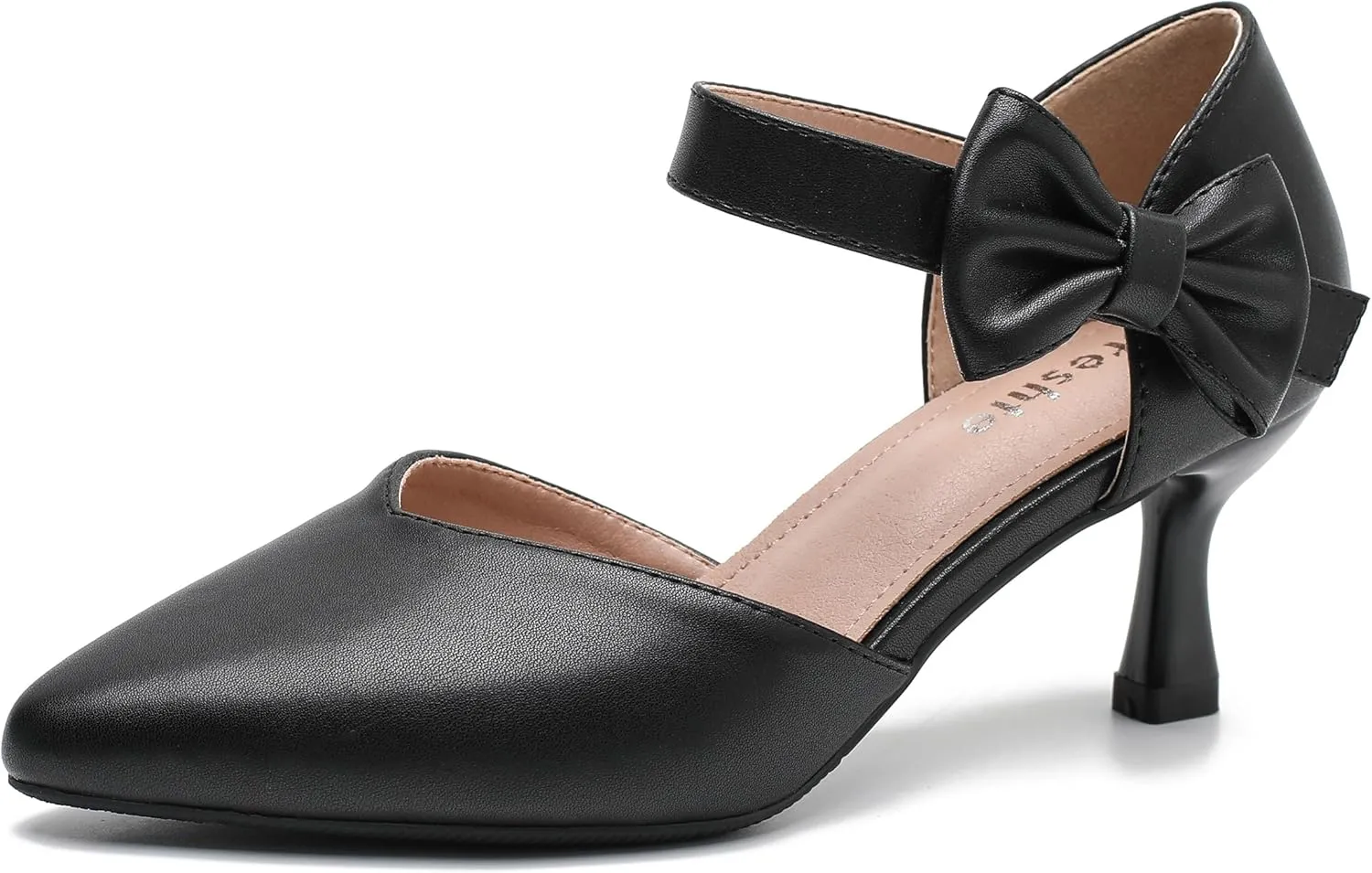 fereshte Women's Bow Kitten Heels Pumps Ankle Strap Dress Wedding Evening Party Shoes