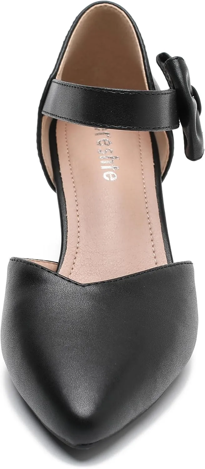 fereshte Women's Bow Kitten Heels Pumps Ankle Strap Dress Wedding Evening Party Shoes