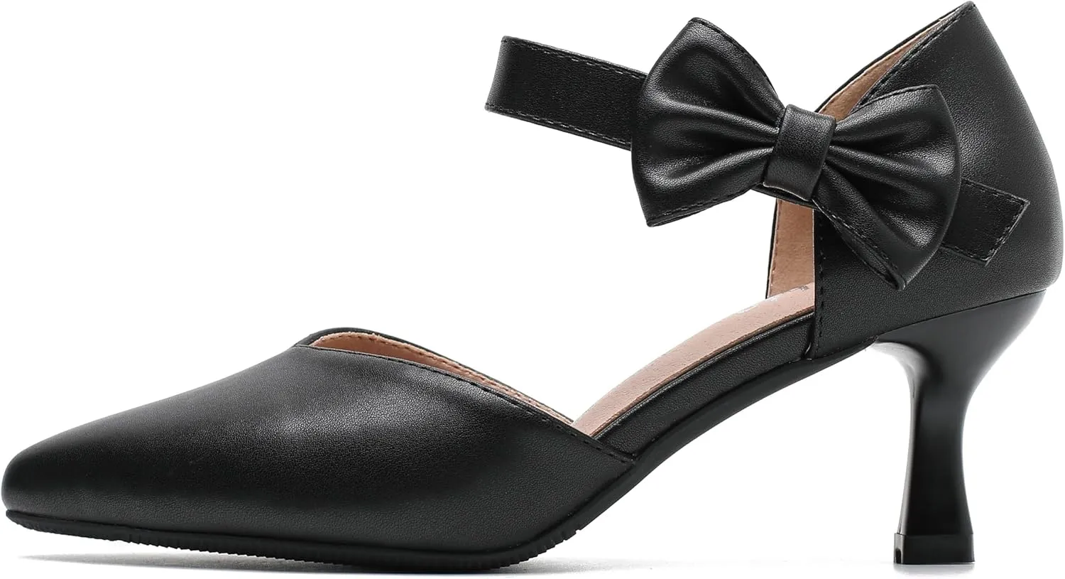 fereshte Women's Bow Kitten Heels Pumps Ankle Strap Dress Wedding Evening Party Shoes