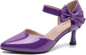 fereshte Women's Bow Kitten Heels Pumps Ankle Strap Dress Wedding Evening Party Shoes
