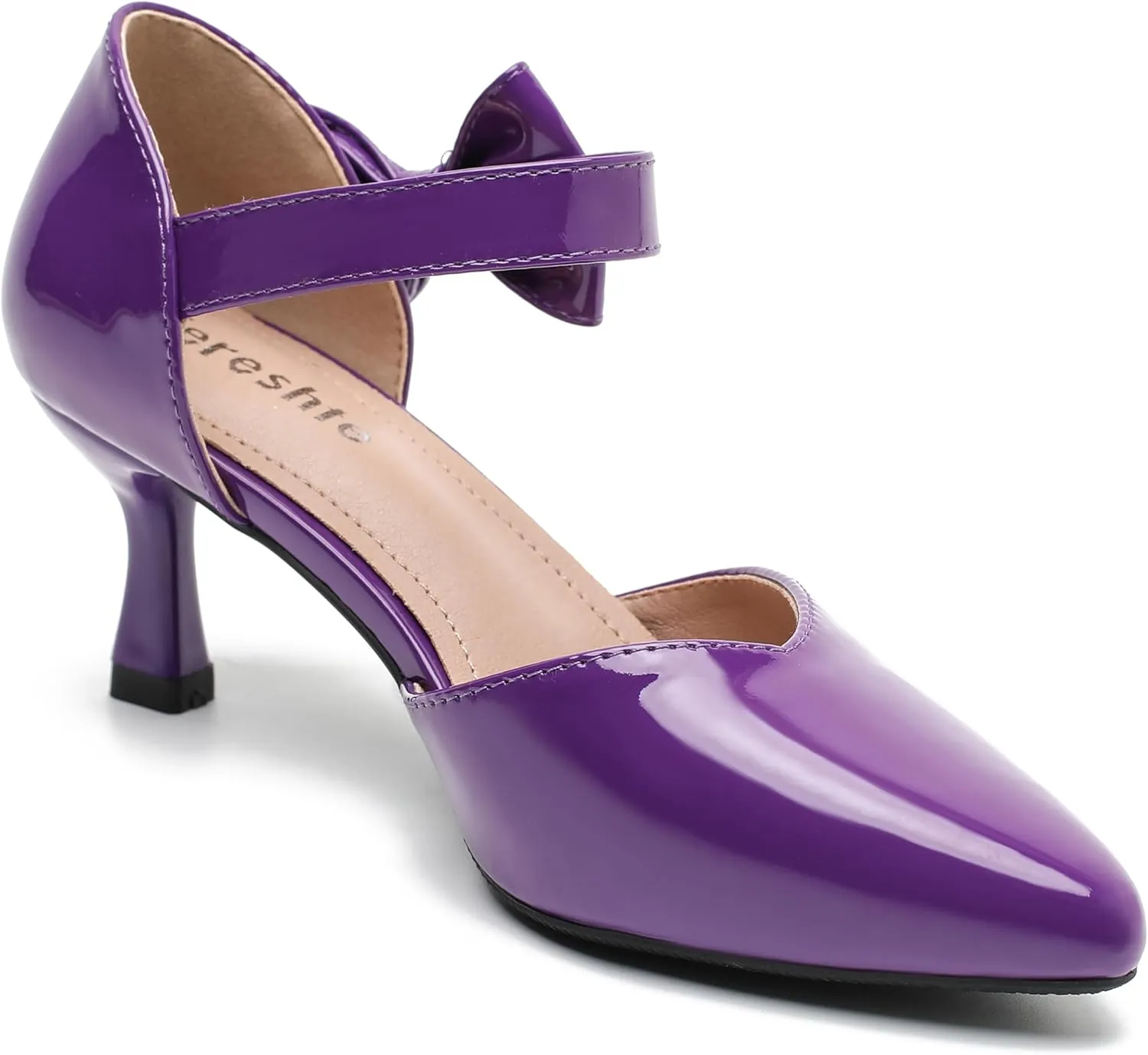 fereshte Women's Bow Kitten Heels Pumps Ankle Strap Dress Wedding Evening Party Shoes