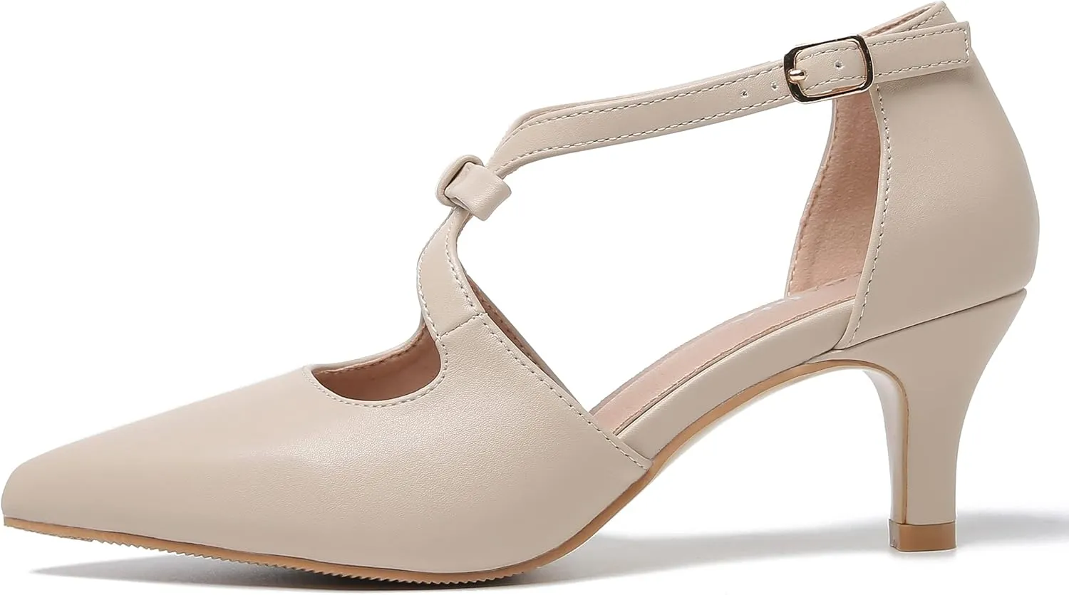 fereshte Women's Kitten Heels T Strap 2 Inch Low Heel Bow Pointed Toe D'Orsay Dressy Pumps