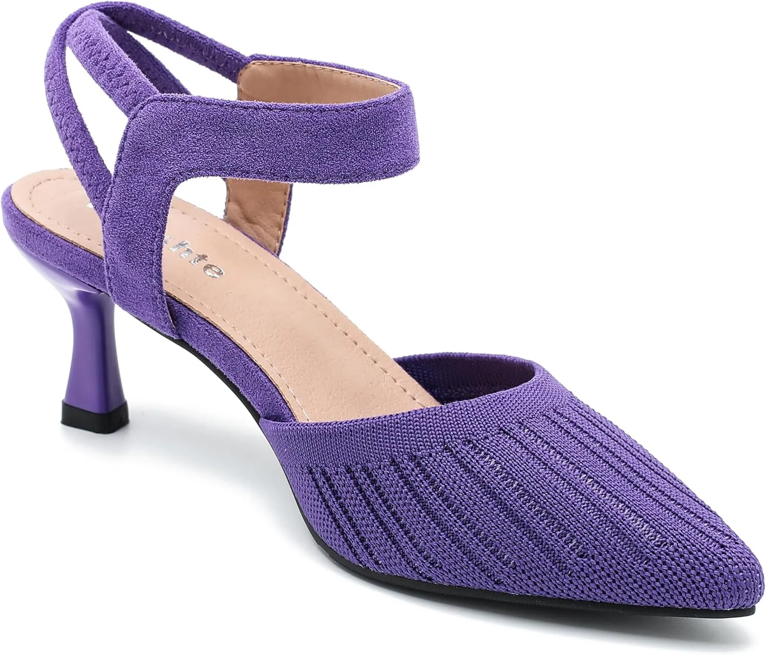 fereshte Women's Low Kitten Heels Knit Pumps Elastic Ankle Strap Slingback Dress Shoes