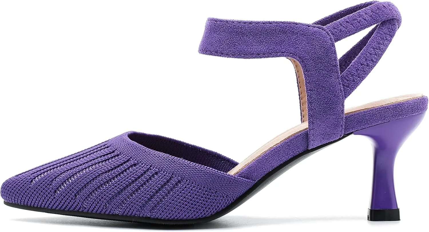 fereshte Women's Low Kitten Heels Knit Pumps Elastic Ankle Strap Slingback Dress Shoes
