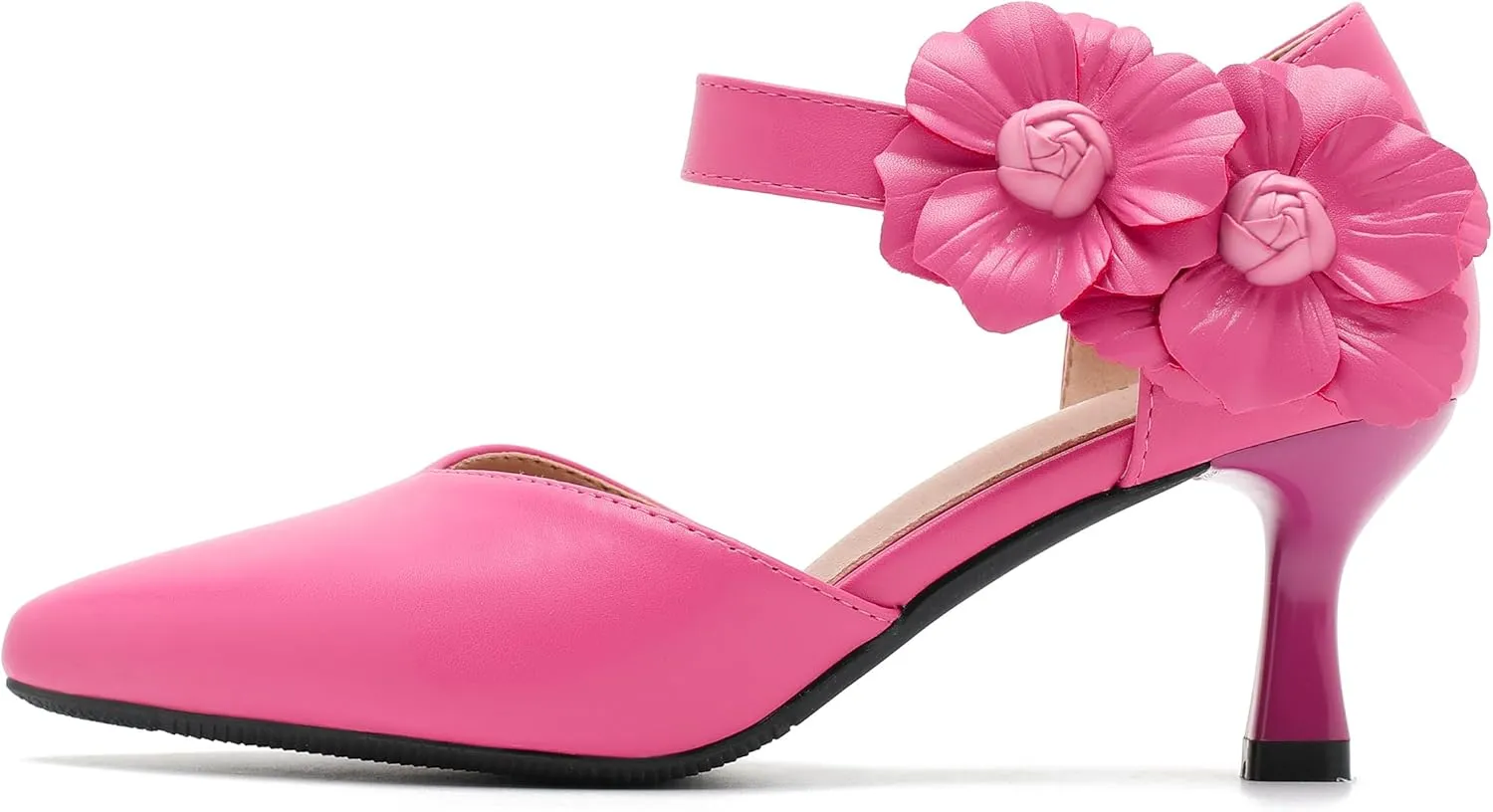 fereshte Women's Wedding Evening Party Flower Kitten Heels Pumps Ankle Strap Dress Shoes