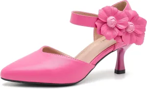 fereshte Women's Wedding Evening Party Flower Kitten Heels Pumps Ankle Strap Dress Shoes
