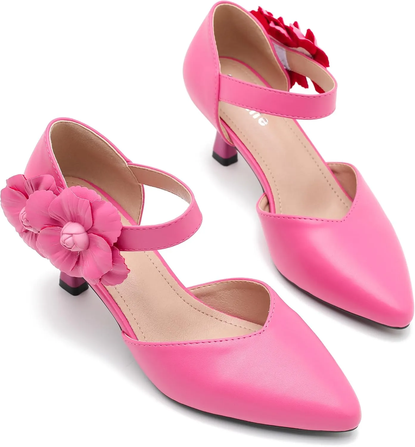 fereshte Women's Wedding Evening Party Flower Kitten Heels Pumps Ankle Strap Dress Shoes
