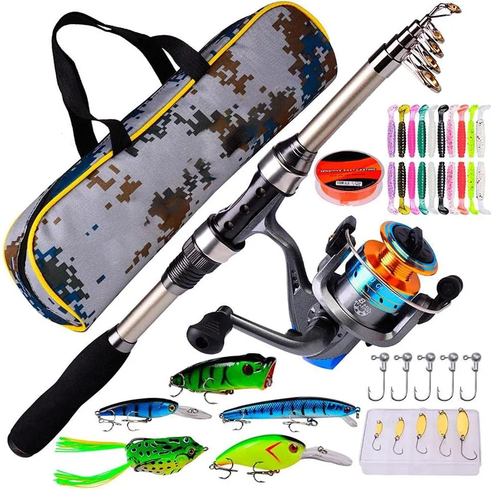 Fishing Rod Combos Set,Telescopic Fishing Pole with Reels, with Fishing Carrier Bag Fishing Gear Fishing Line Lure Swivels Hooks for Sea Saltwater Freshwater Fishing
