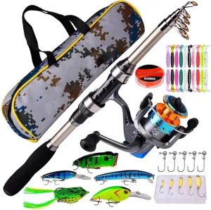 Fishing Rod Combos Set,Telescopic Fishing Pole with Reels, with Fishing Carrier Bag Fishing Gear Fishing Line Lure Swivels Hooks for Sea Saltwater Freshwater Fishing