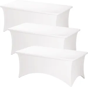 Fixwal 3 Pack Raw White Table Cloths Rectangle 6FT, Tablecloths Rectangular Stretch Spandex Fitted Table Covers 6 ft for Parties, Trade Shows, Banquet, Weddings, Buffet, Graduation Decorations