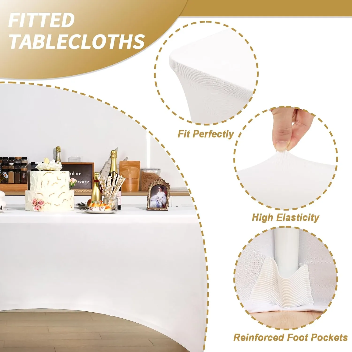 Fixwal 3 Pack Raw White Table Cloths Rectangle 6FT, Tablecloths Rectangular Stretch Spandex Fitted Table Covers 6 ft for Parties, Trade Shows, Banquet, Weddings, Buffet, Graduation Decorations