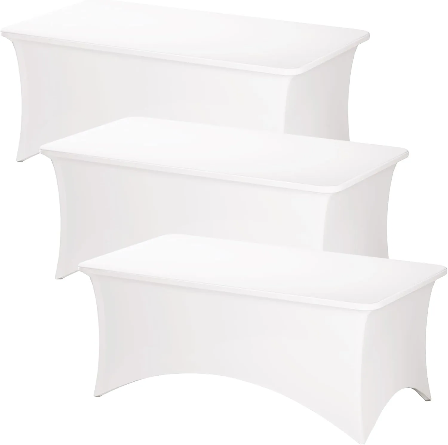Fixwal 3 Pack Raw White Table Cloths Rectangle 6FT, Tablecloths Rectangular Stretch Spandex Fitted Table Covers 6 ft for Parties, Trade Shows, Banquet, Weddings, Buffet, Graduation Decorations