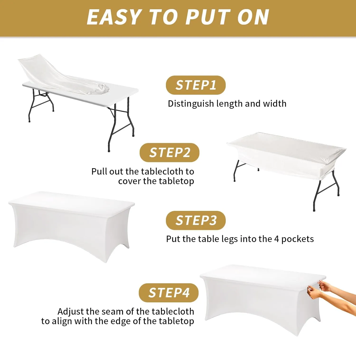 Fixwal 3 Pack Raw White Table Cloths Rectangle 6FT, Tablecloths Rectangular Stretch Spandex Fitted Table Covers 6 ft for Parties, Trade Shows, Banquet, Weddings, Buffet, Graduation Decorations