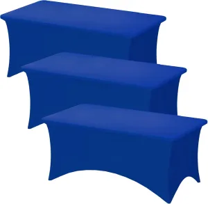 Fixwal 3 Pack Royal Blue Table Cloths Rectangle 6FT, Tablecloths Rectangular Stretch Spandex Fitted Table Covers 6 ft for Parties, Trade Shows, Banquet, Weddings, Buffet, Graduation Decorations