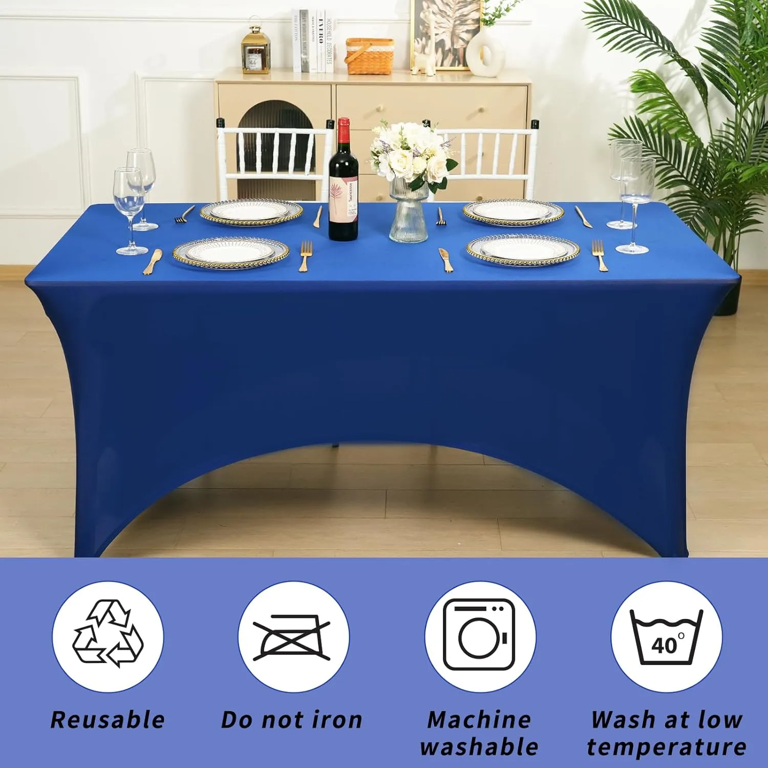 Fixwal 3 Pack Royal Blue Table Cloths Rectangle 6FT, Tablecloths Rectangular Stretch Spandex Fitted Table Covers 6 ft for Parties, Trade Shows, Banquet, Weddings, Buffet, Graduation Decorations