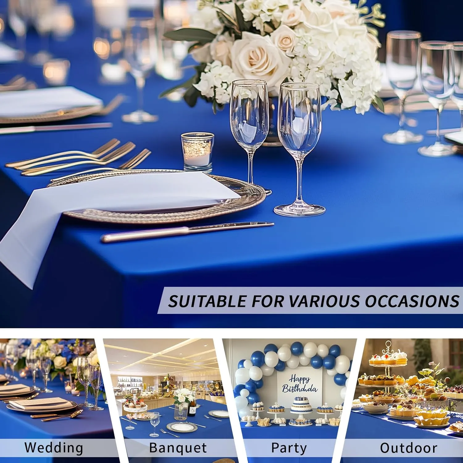 Fixwal 3 Pack Royal Blue Table Cloths Rectangle 6FT, Tablecloths Rectangular Stretch Spandex Fitted Table Covers 6 ft for Parties, Trade Shows, Banquet, Weddings, Buffet, Graduation Decorations