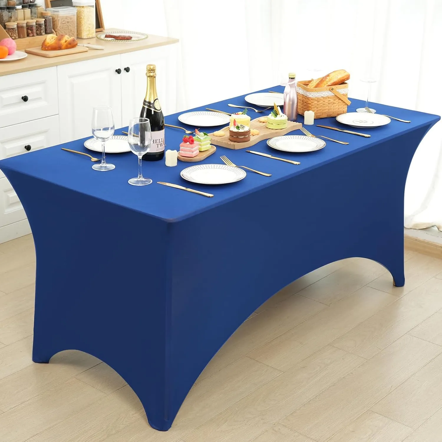 Fixwal 3 Pack Royal Blue Table Cloths Rectangle 6FT, Tablecloths Rectangular Stretch Spandex Fitted Table Covers 6 ft for Parties, Trade Shows, Banquet, Weddings, Buffet, Graduation Decorations