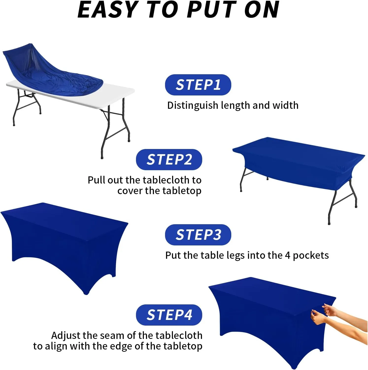 Fixwal 3 Pack Royal Blue Table Cloths Rectangle 6FT, Tablecloths Rectangular Stretch Spandex Fitted Table Covers 6 ft for Parties, Trade Shows, Banquet, Weddings, Buffet, Graduation Decorations