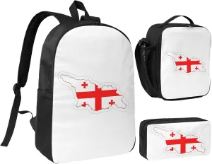 Flag Map of Georgia print 3 Piece Backpack Bags with Lunch Box Pencil Case Set for Travel Work Camping Unisex