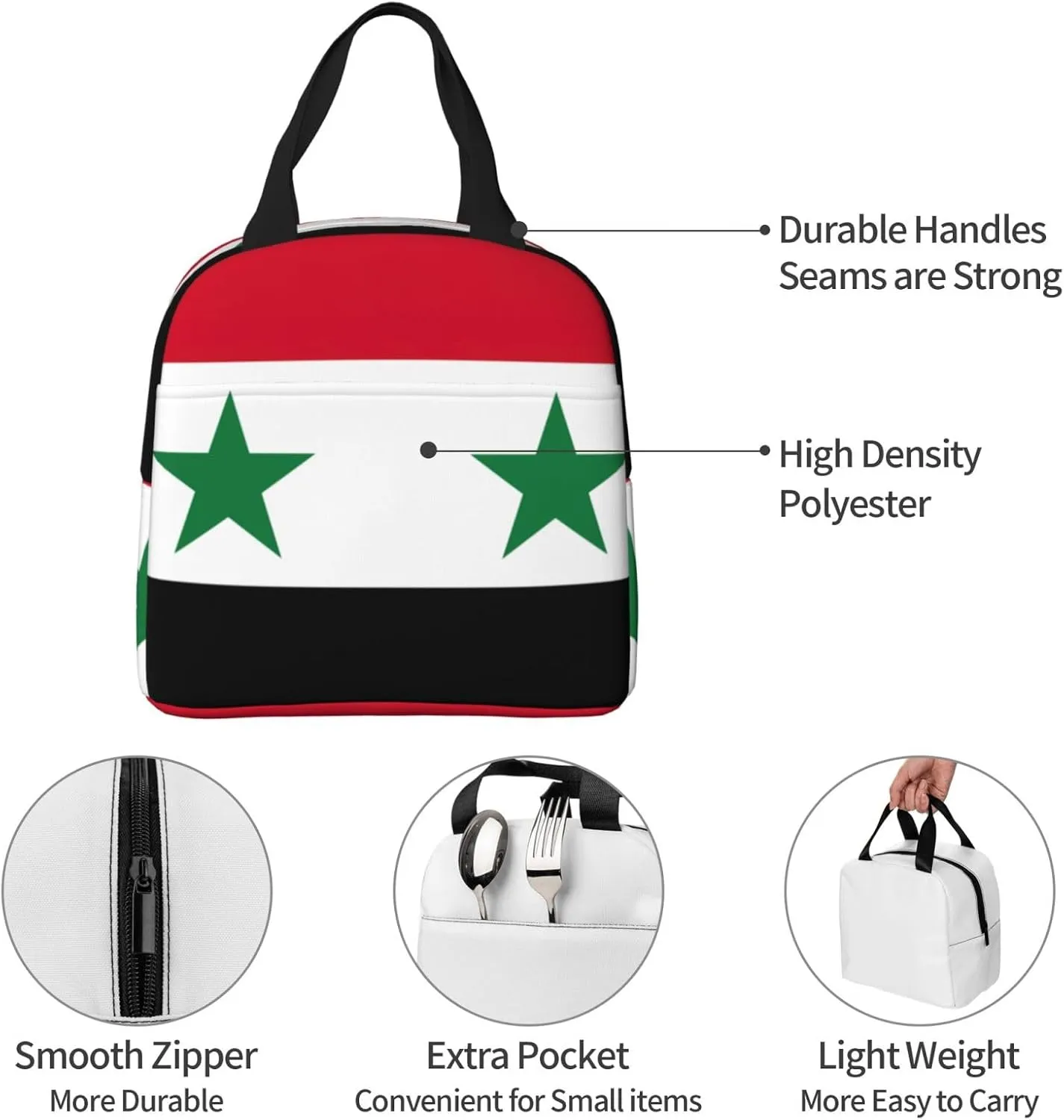 Flag Of The Syrian Arab Republic Stylish Lunch Box For Men Women Adults Reusable Bag For Work Picnic