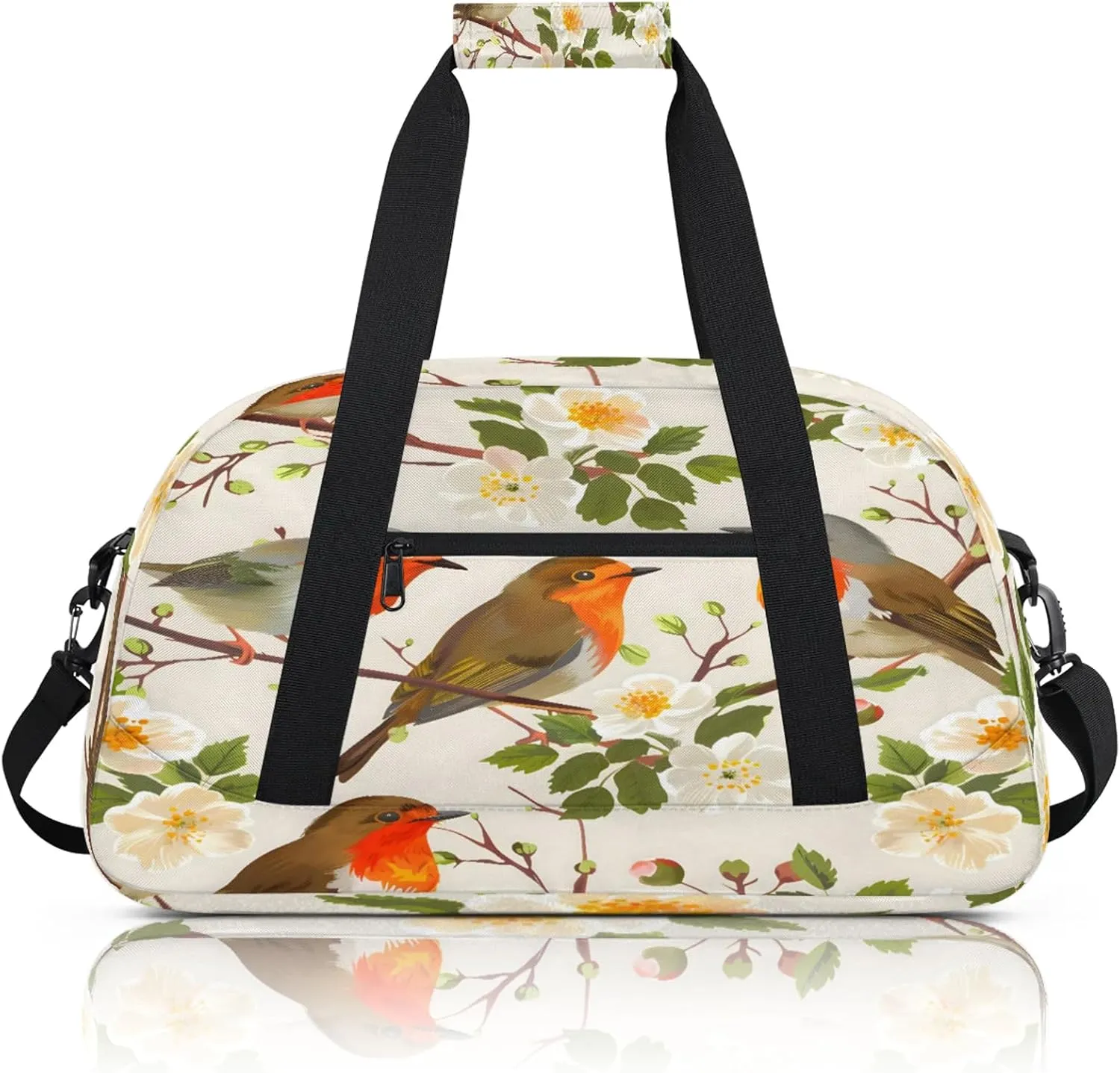 Floral Bird Small Gym Bag 18 inch Carry On Duffel Bag for Weekender Travel Sports Workout Yoga Gymnastics Dance Ballet