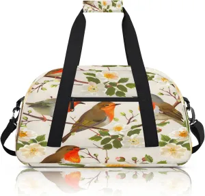 Floral Bird Small Gym Bag 18 inch Carry On Duffel Bag for Weekender Travel Sports Workout Yoga Gymnastics Dance Ballet