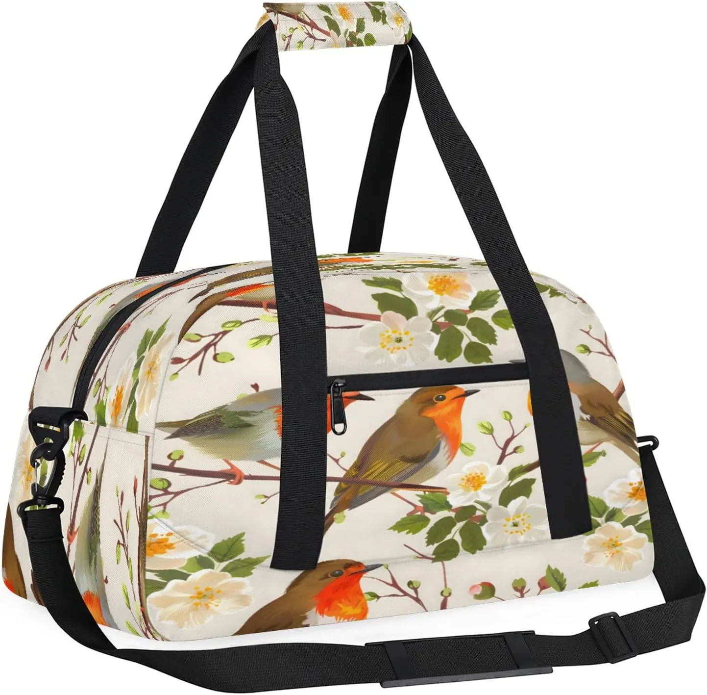 Floral Bird Small Gym Bag 18 inch Carry On Duffel Bag for Weekender Travel Sports Workout Yoga Gymnastics Dance Ballet