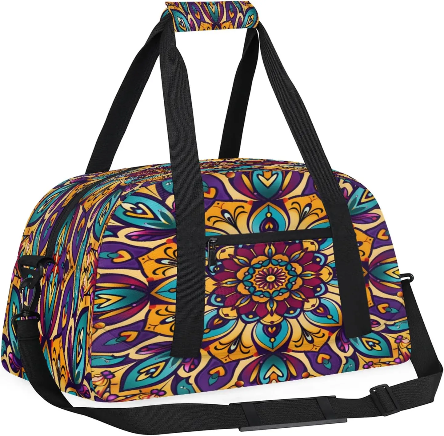 Floral Mandala Small Gym Bag 18 inch Carry On Duffel Bag for Weekender Travel Sports Workout Yoga Gymnastics Dance Ballet