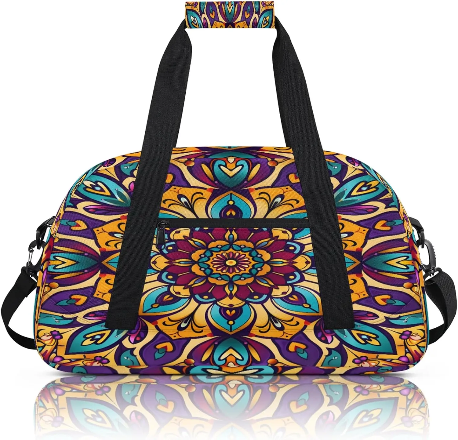 Floral Mandala Small Gym Bag 18 inch Carry On Duffel Bag for Weekender Travel Sports Workout Yoga Gymnastics Dance Ballet