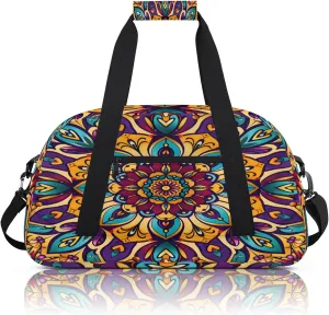 Floral Mandala Small Gym Bag 18 inch Carry On Duffel Bag for Weekender Travel Sports Workout Yoga Gymnastics Dance Ballet