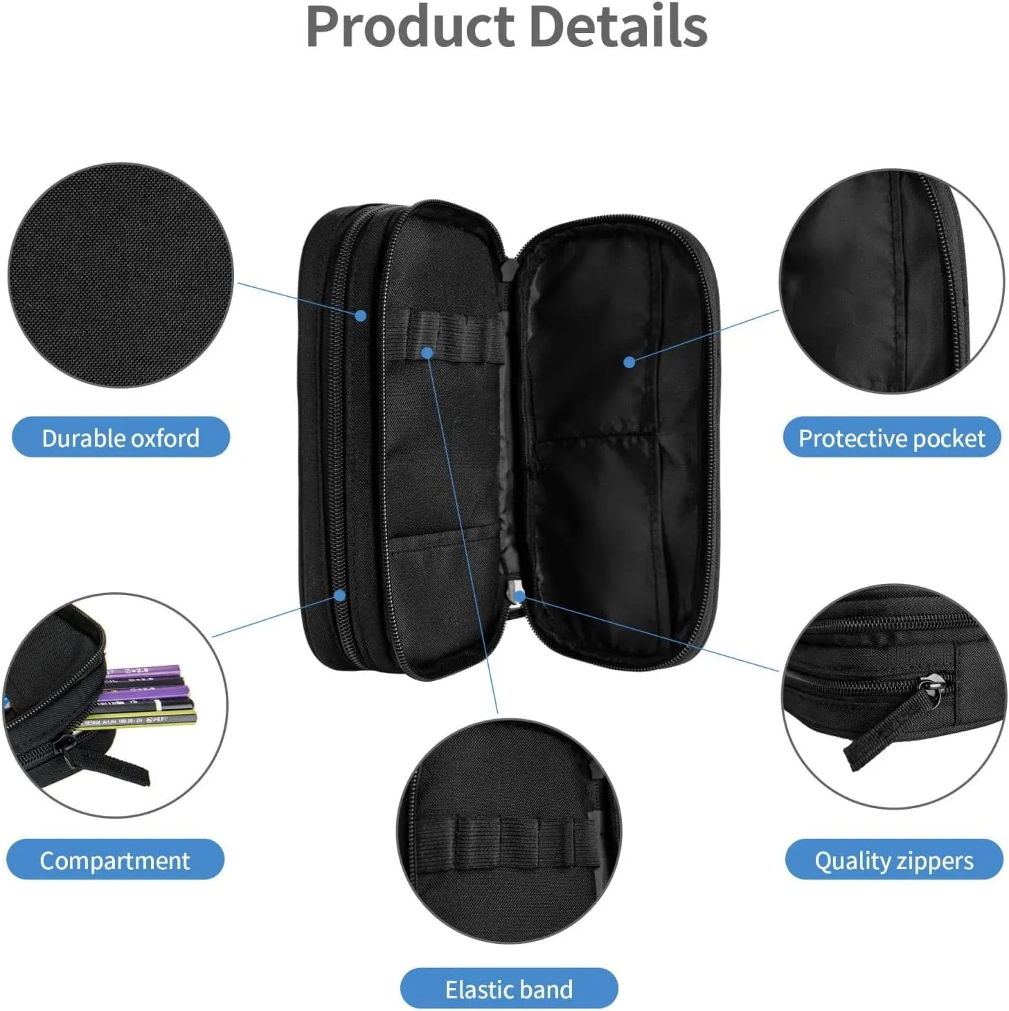 Football Pencil Case for Boys, Sports Themed Pencil Box for Kids Adults, Large Capacity Black Pencil Pouch Stationery Organizer Multifunction Bag for School Business Office