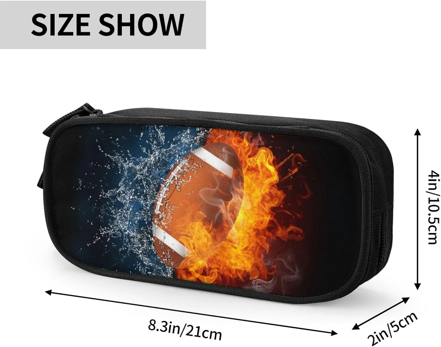Football Pencil Case for Boys, Sports Themed Pencil Box for Kids Adults, Large Capacity Black Pencil Pouch Stationery Organizer Multifunction Bag for School Business Office